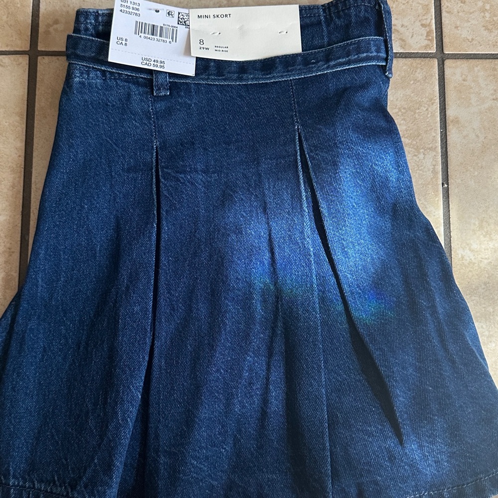 2 AE Pleated Mini Skorts Size 8 Denim and Khaki. - Picture 5 of 8
